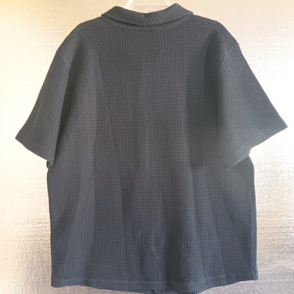 Sandro Waffle Knit Shirt Mens XXL Navy Blue NWT Short Sleeve Button Up - Picture 3 of 9